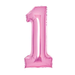 Amscan Sifferballong 66 cm hög, rosa metallic siffran 1 – pynta födelsedagskalaset! | Barn Ballonger