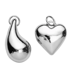 Panduro Jewellery 2 silverfärgade & chunky hängen charms, massiv metall – hjärta Ø22 mm, droppe L. 30 mm