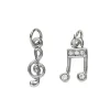 Panduro Jewellery 2 silverfärgade hängen charms G-klav 5×15 mm, not med strass 7,4×14 mm