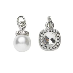 Panduro Jewellery 2 silverfärgade hängen charms strass-sten 8×8 mm, pärla Ø8 mm L.12 mm | Metallhängen
