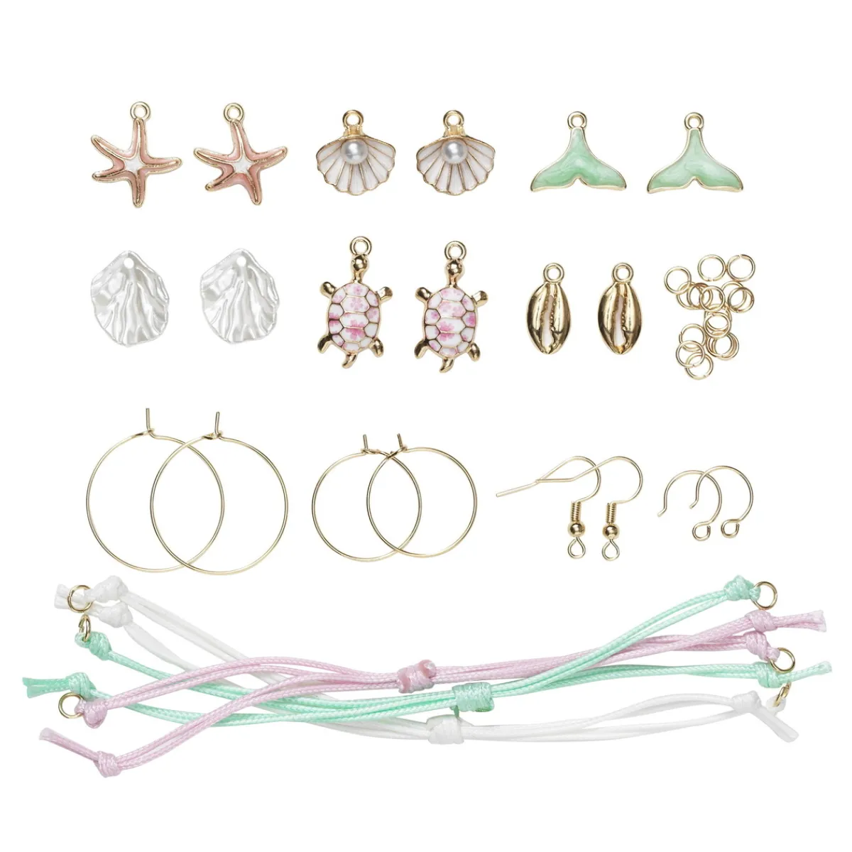 Panduro Jewellery Smyckekit med vitt & guldigt havs-tema – 3 par örhängen, 3 armband & 12 vackra charms