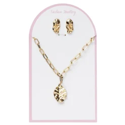 Panduro Jewellery Smyckeset guldigt halsband med veckat hänge & matchande örhängen