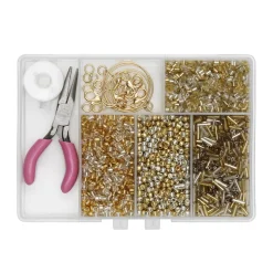 Panduro Jewellery Smyckes-kit med massor av glaspärlor i olika former samt tråd, lås, stommar och nätt tång