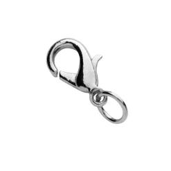 Panduro Jewellery Smyckeslås karbin med ringögla, längd 12 mm – silverfärgad mässing, 30 st. lås med ringöglor