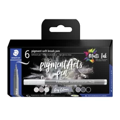 Staedtler Pigment Arts Pen Multi Ink Grey Colours, 5 pennor i grå toner + 1 svart | Tuschpennor & Markers
