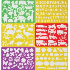 Creative Colors Stenciler schabloner av plast, 21×15 cm, 6 olika fina teman för barn | Barn Tillbehör