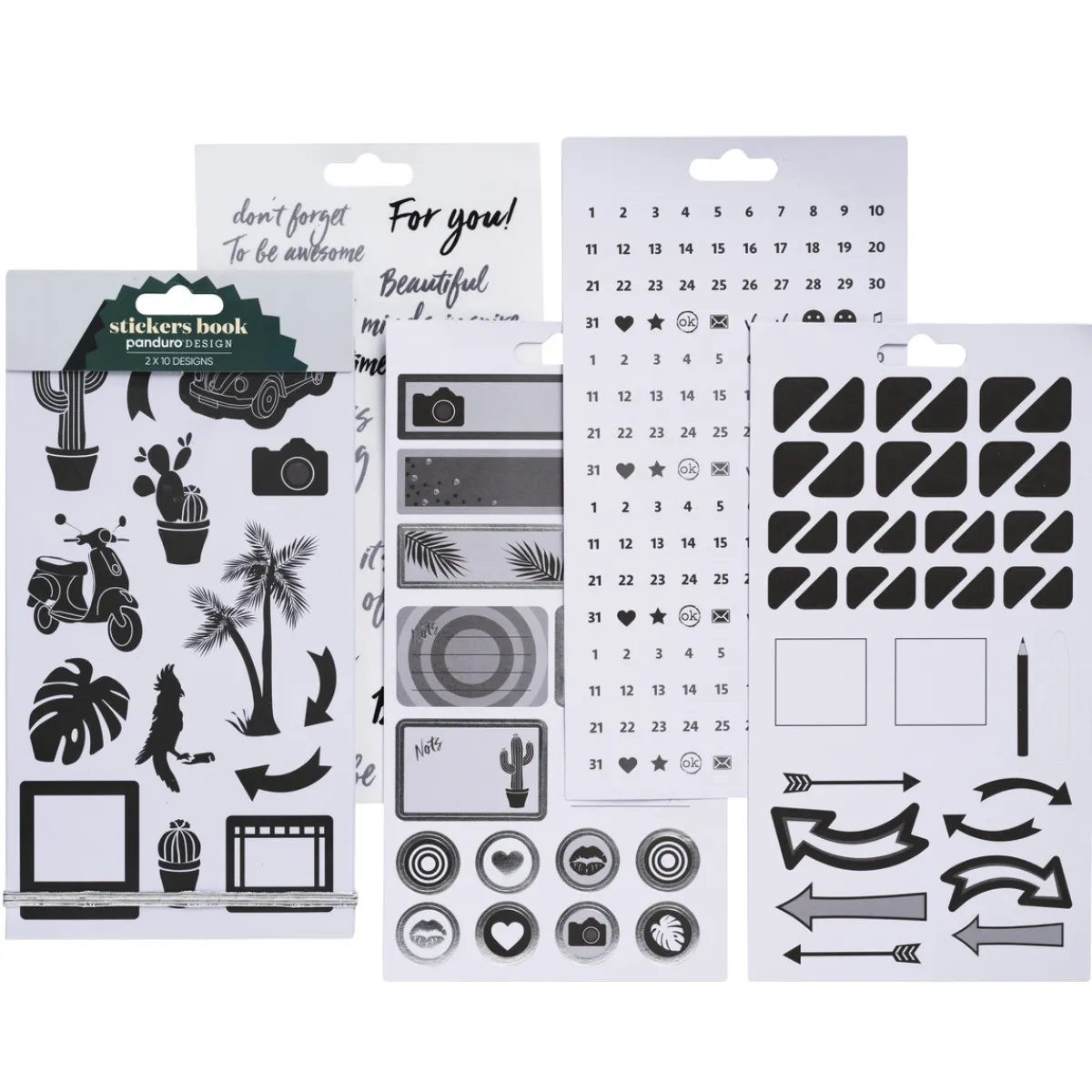 Panduro Hobby Stickersblock Svart/Vit 20 ark | Pappersstickers