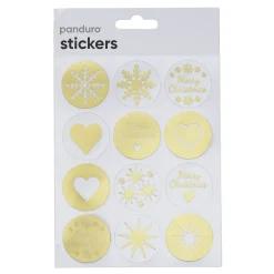 Panduro Hobby Stickers Jul, guldiga & transparenta klistermärken i 12 olika varianter, Ø3,5 cm. 36 st.