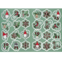 Panduro Design Stickers Jul, 24 klistermärken med tomtar & julstämning, siffrorna 1–24. 2 st. 15×21 cm ark | Pappersstickers