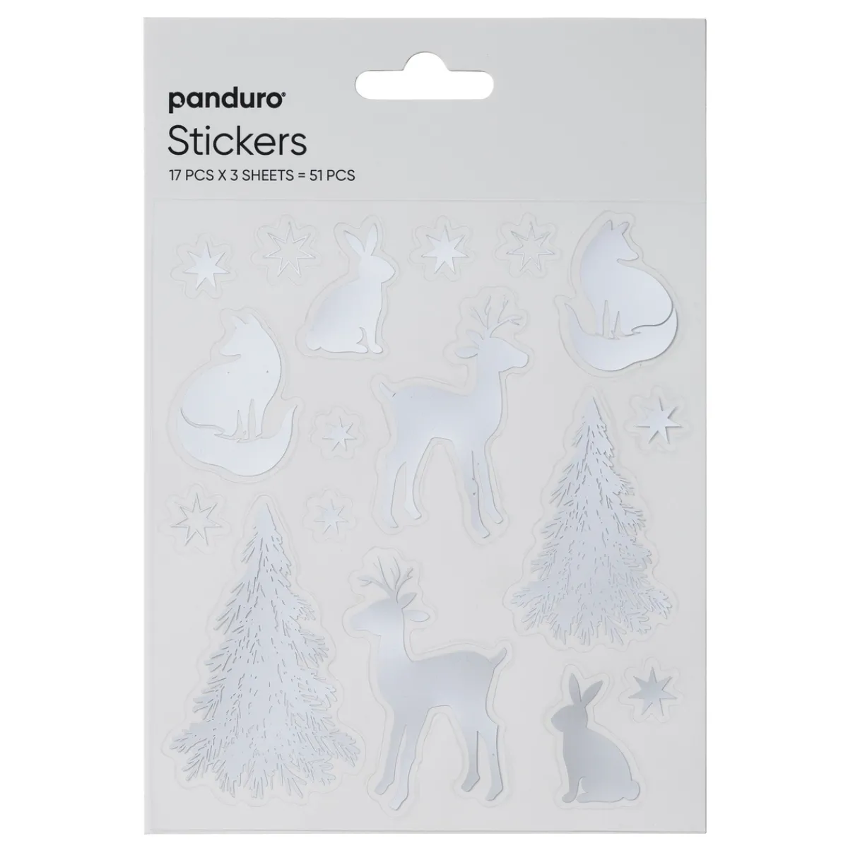 Panduro Design Stickers Jul, vinterdjur i silvermetallic, 3 ark med totalt 51 klistermärken