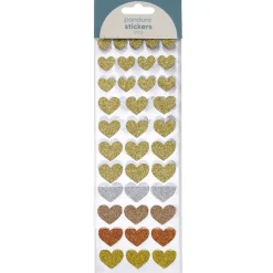 Panduro Hobby Stickers klistermärken med 175 glittriga hjärtan i guld & silver – B. 12–22 mm | Glitterstickers