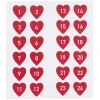 Panduro Design 24 Stickers / klistermärken 1–24 med röda hjärtan | Pappersstickers
