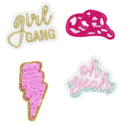 Panduro Hobby Stickers, 4 st. broderade klistermärken – Girl gang, hatt, oh yeah & rosa blixt | Övrig Textildekor