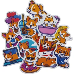 Barn Panduro Hobby Stora stickers klistermärken med corgi-tema, 50 st. 2,5–5 × 2,5–5 cm, beroende på form