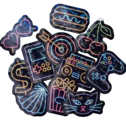 Panduro Hobby Stora stickers, svarta XL klistermärken med gnistrande neon-tema, 50 st. | Barn Barnstickers