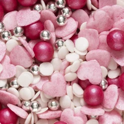 Panduro Hobby Strösselmix 40g Rosa – silverkulor, röda kulor och rosa hjärtan