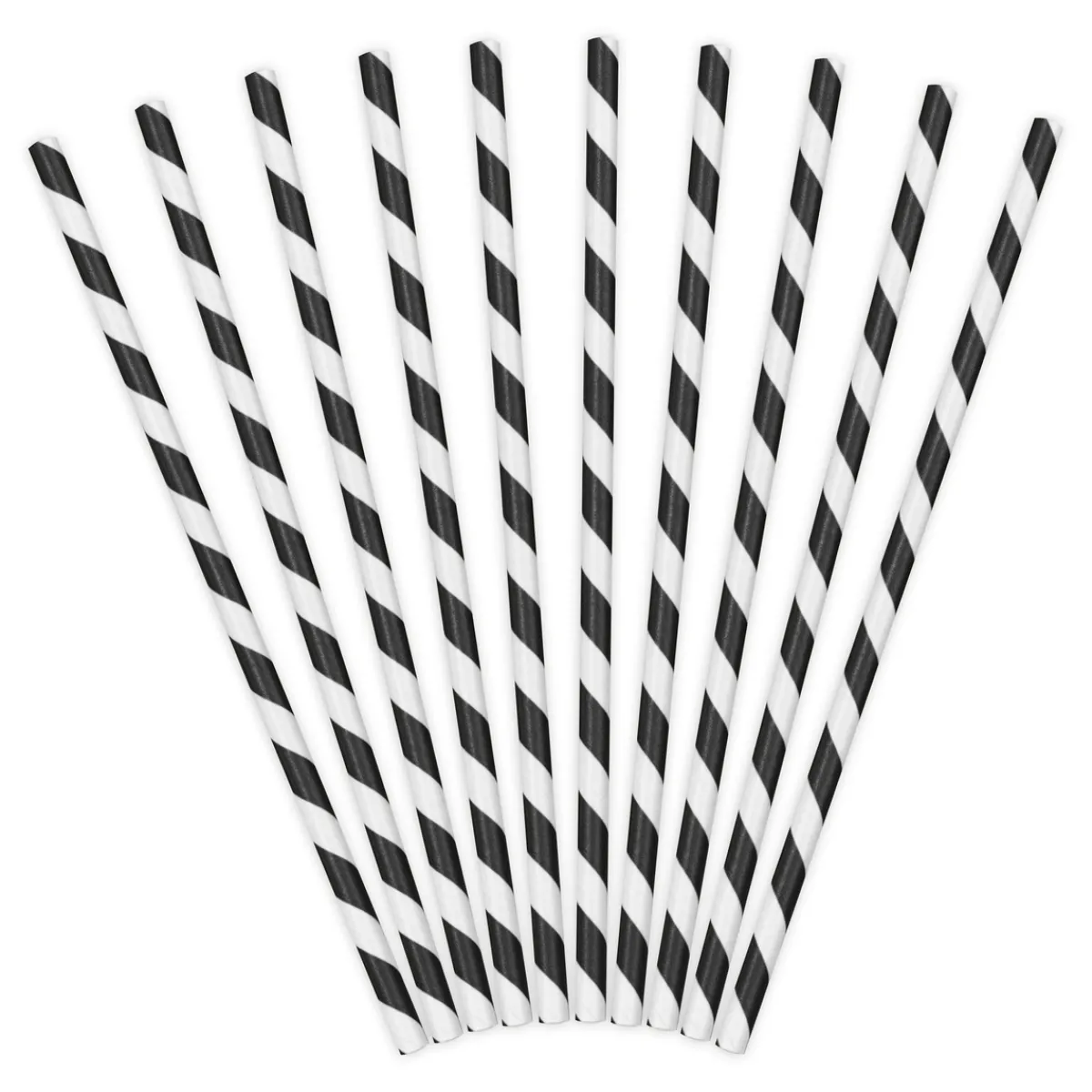 PartyDeco Sugrör av papper 10-pack, svart- och vitrandiga. Längd 19,5 cm | Barn Festartiklar