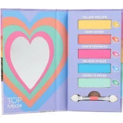 Barn TOPModel ögonskugga – 5 färger, applikator och spegel i nätt liten bok 7×13×1,5 cm