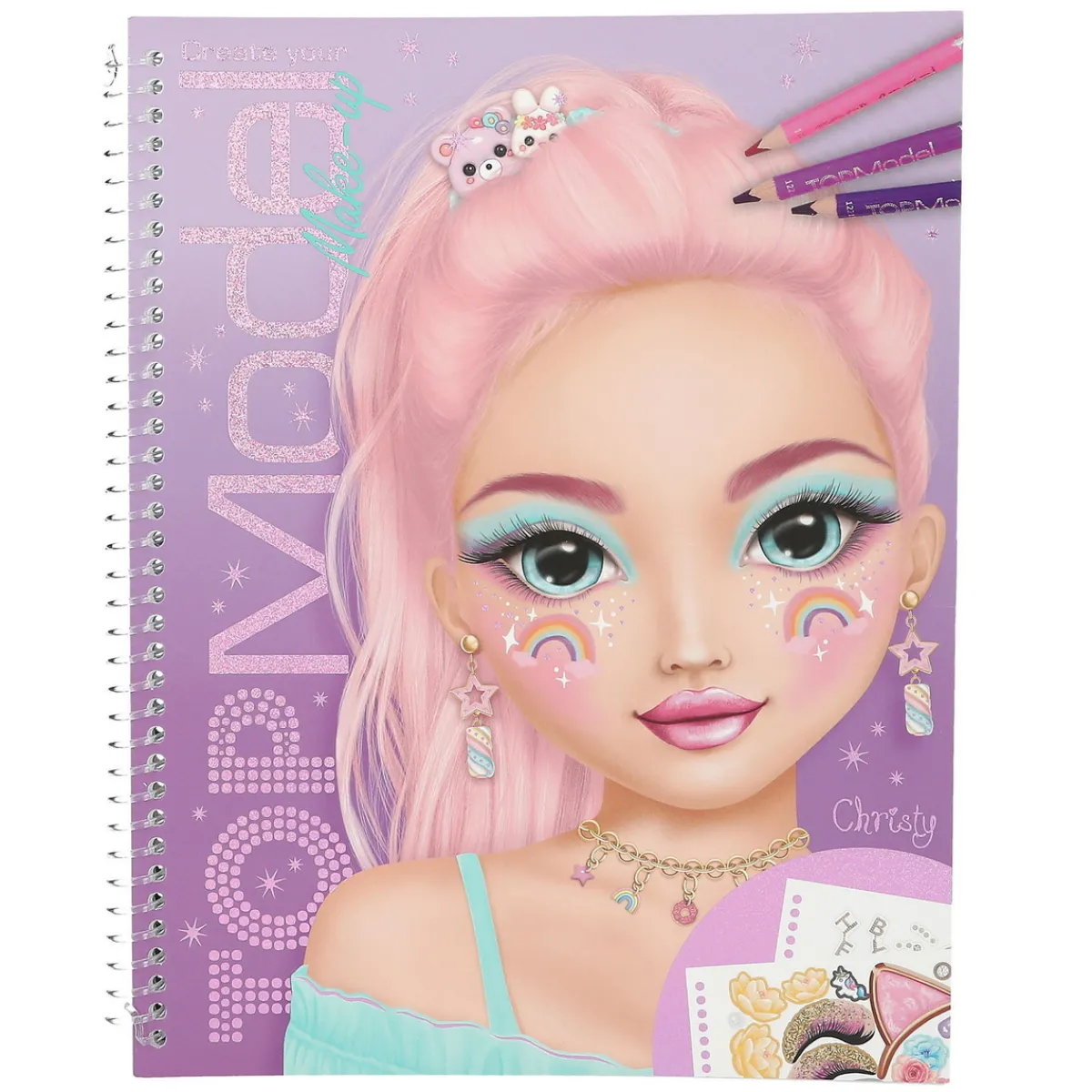 Barn TOPModel Make-Up designbok & målarbok med roliga motiv och klistermärken, 19×24 cm