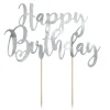 PartyDeco Tårtdekoration, cake topper, Happy Birthday i silverbokstäver 20×13 cm