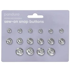 Panduro Hobby Tryckknappar av silverfärgad metall, 16-pack i 3 storlekar. Sys fast