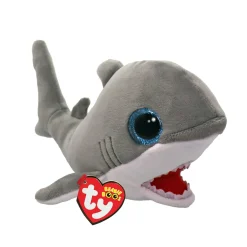 Barn TY Beanie Boo Finnegan – en grå och väldig snäll haj! H. 15,5 cm