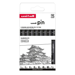 Uni Pin Fineliner 8-pack, Set #1 – 7 fineliners och 1 brush / penselspets | Tuschpennor & Markers