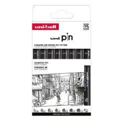 Uni Pin Fineliner 8-pack, Set #2 – 7 fineliners och 1 brush / penselspets | Tuschpennor & Markers