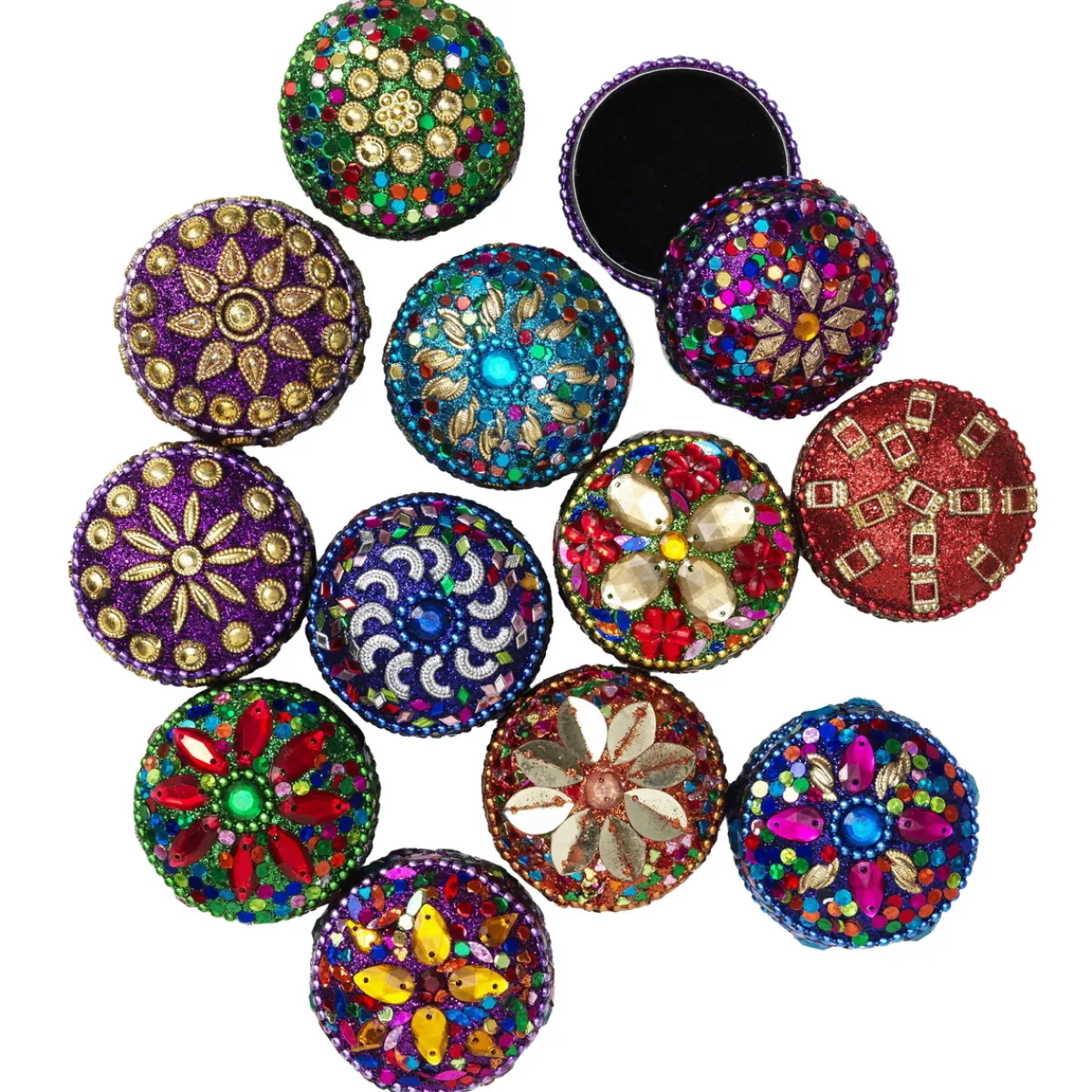 Barn Robetoy Vackert glittrande runda metallaskar Ø4,5 cm, pris per styck, säljs assorterat online
