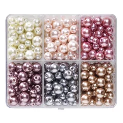 Panduro Jewellery Vaxade glaspärlor, ca 480 st. i en elegant mix – 4 storlekar, Ø4, 6, 8 och 10 mm