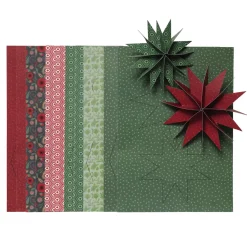 Panduro Design Vik 12 vackra julstjärnor av papper i julfärger – 6 st. à Ø12 cm, 6 st à Ø9,5 cm | Pappersvikningskit