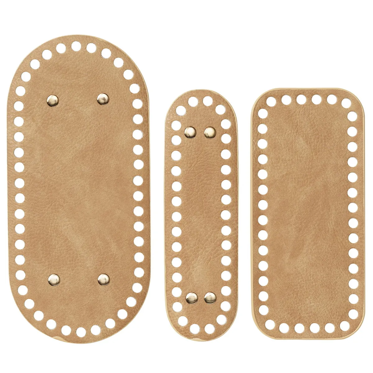 Villy Jensen Väskbottnar av konstläder, 3 st. naturfärgade – 22×10, 18×8, 18×5,3 cm