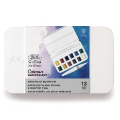 Winsor & Newton Cotman Brush Pocket Set, 12 halvkoppar + vattenpensel | Akvarell- & Vattenfärger