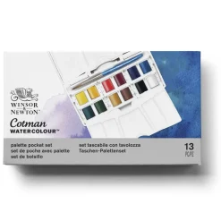 Winsor & Newton Cotman Brush Pocket Palette Set, 12 halvkoppar + pensel | Akvarell- & Vattenfärger