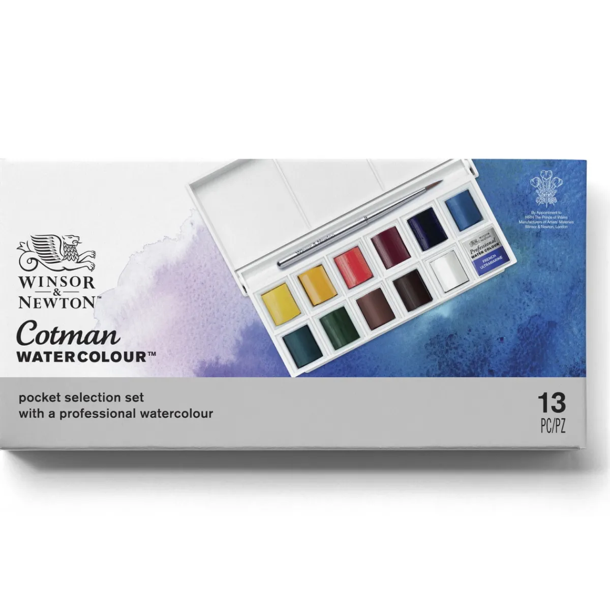 Winsor & Newton Cotman Pocket Selection, akvarellfärg i 12 halvkoppar, etui & pensel | Akvarell- & Vattenfärger