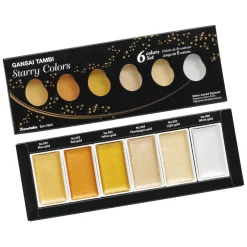 Zig Kuretake Gansai Tambi Starry Set – 6 st. japanska akvarellfärger i ljusa och guldiga nyanser | Akvarell- & Vattenfärger